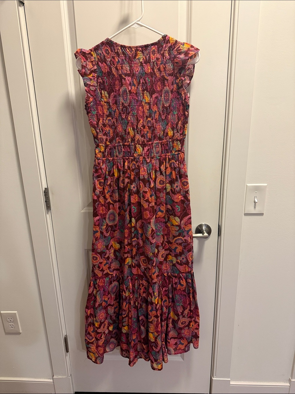 Anthropologie Berry Floral Smocked Maxi Dress with Flutter Sleeves - Picture 3 of 3